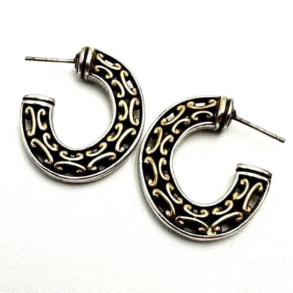Brighton Large Bold Gold & Silver Plated Hoop Pierced Earrings - Picture 1 of 3